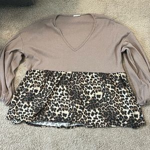 Brown and leopard long sleeves v neck 3xl sweater from chic soul